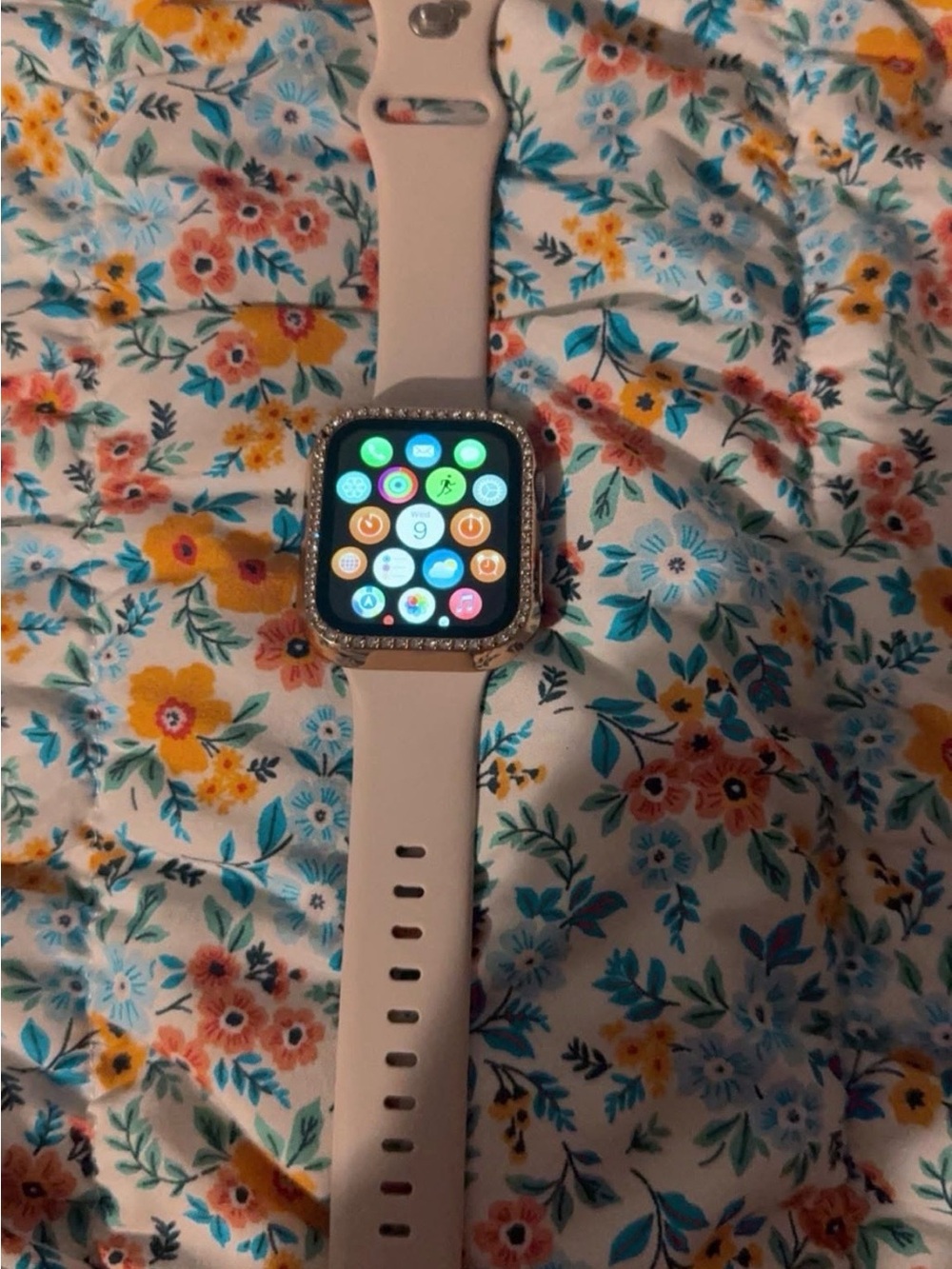 Apple Smartwatch with Light Pink Sport Band and Rhinestone Case